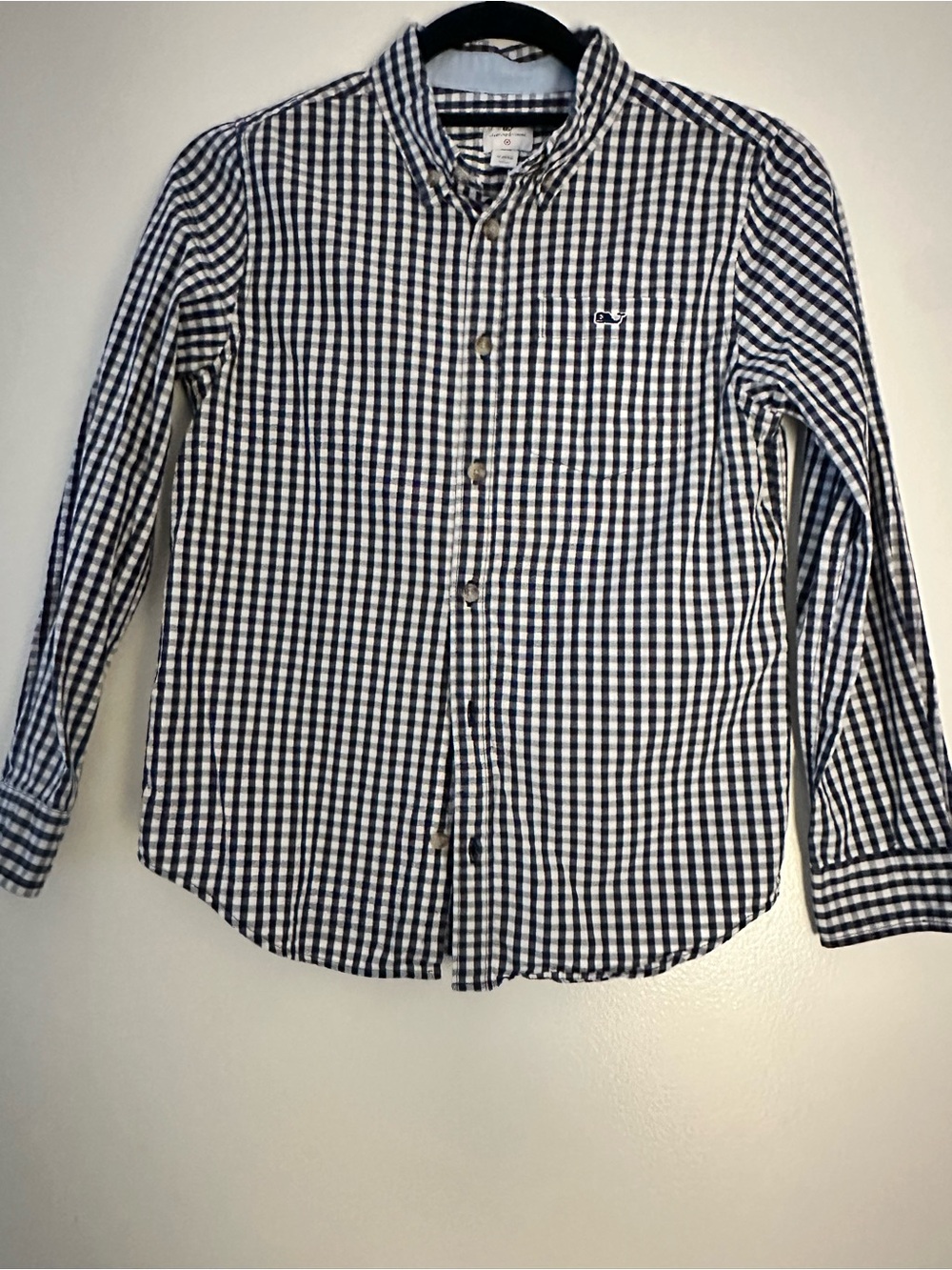 Vineyard Vines Boys Navy and White Gingham Button-Down Shirt